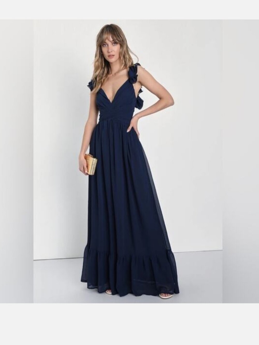 Lulus Maxi Ruffle Navy Dress